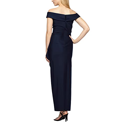 Image of Alex Evenings Women's Slimming Long Side Ruched Dress with Cascade Ruffle Skirt