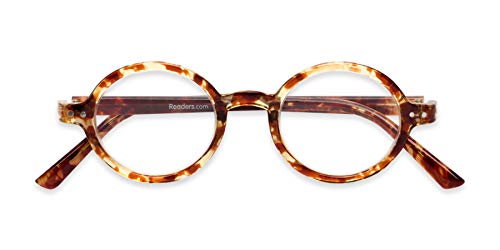 Readers.com Reading Glasses: The Bookworm Reader, Plastic Round Style for Men and Women - Marbled Brown, 1.75