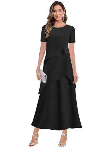Women's Layered Chiffon Mother of The Bride Dresses Long A Line Ruffle Wedding Guest Formal Gown