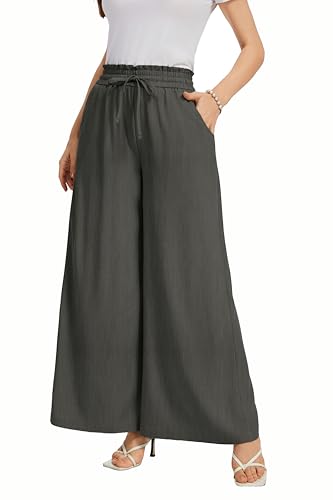 Image of KICZOY Women Flowy Pants Drawstring Waist Wide Leg Palazzo Beach Pants Loose Fit with Pockets