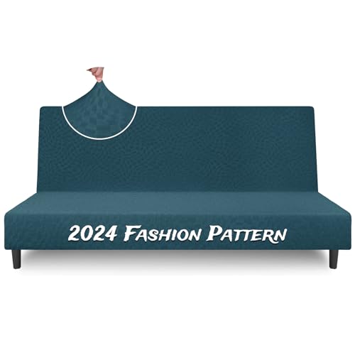 ZNSAYOTX Stretch Futon Cover Slipcovers Full Size, 2024 Fashion Armless Couch Sofa Covers, Soft Durable Queen Futon Cover Washable Pets Friendly IKEA Protector (Futon, Teal)