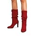 DREAM PAIRS Slouch Boots for Women Mid Calf, Women's Fashion Almond Toe High Heel Fall Winter Dressy Boots,Size 7,Red-Suede,SDMB2407W
