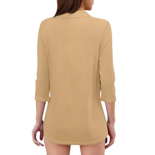 LAYHTKTL Women's 3/4 Sleeve V-Neck Collared Tops Summer Business Casual Work Polo Shirts 2025 Trendy Loose Fit Basic Tees