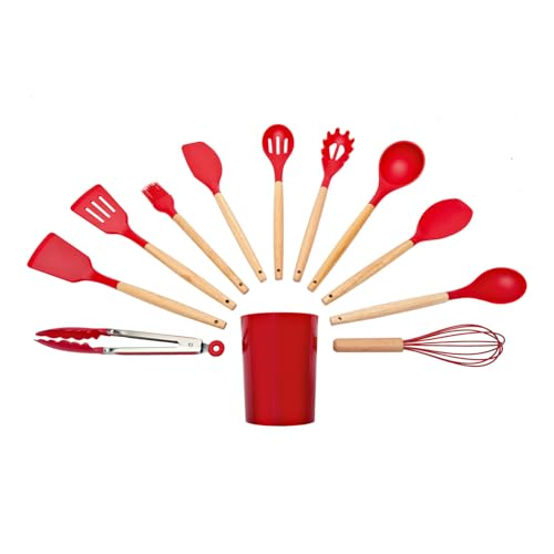 Basilico Ustensiles de cuisine 12 pièces en silicone rouge – Couverts de cuisine polyvalents – Passe au lave-vaisselle pour un nettoyage hygiénique –...
