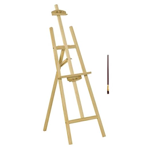 HOMCOM Caballete de Pintura de Madera Caballete de Dibujo con Ángulo Ajustable de 75° Soporte Trípode y Pincel para Lienzos 51,5x71,5x134,5 cm Natural