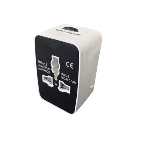 Hawk Universal Taravel Adapter with Surge Protector, Black and White, Type A/C/G/I Multi-Plug, 100-240V AC, 10A Max, Model Otto (Black and White)