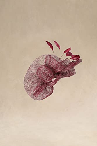 BABEYOND Women's Pillbox Fascinator Hat Kentucky Derby Hat Feather Fascinator Headband Tea Party Fascinator Hat for Cocktail (Wine Red)