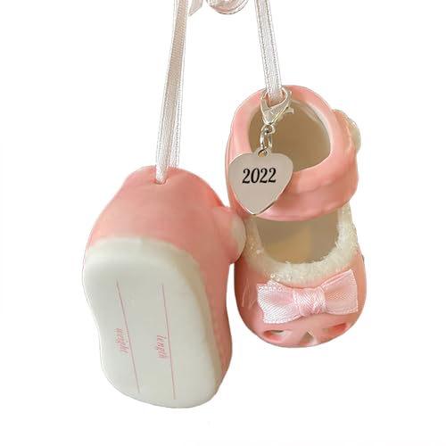 Baby Girl Shoe Personalized Ornament Pink Dated 2022 Babys First Christmas Ornament Booties for New Parents, Birth, Baby Shower Can be Personalized - with Gift Box