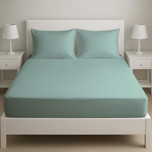 Image of Novexa 3PCS Bedsheet 100% Egyptian Cotton Small Double Fitted Sheets 400 Thread Count 25cm Fitted Sheet SET with 2 PIllowcase Pair Deep Bed Sheet Luxury Ultra Soft Duck Egg Fitted Cover