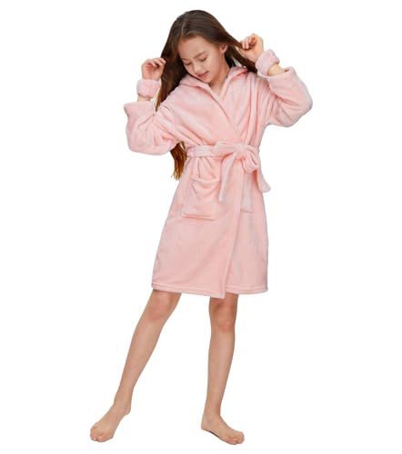 Girls Boys Fleece Robe Bathrobe with Eyemask Hairband Wrist Towels Kids Soft Lightweight Plush Hooded Robe4
