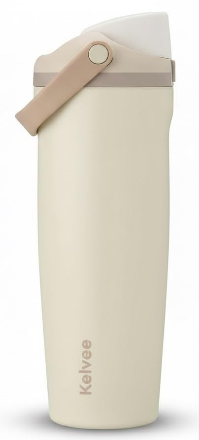 Image of KELVEE FreeSip Sway 900ml Insulated Stainless Steel Water Tumbler with Two-Way Spout & Straw, Bucket Handle, Leak-Proof BPA-Free Sports & Travel Sipper for School, Gym & Outdoor (Lightly Toasted)