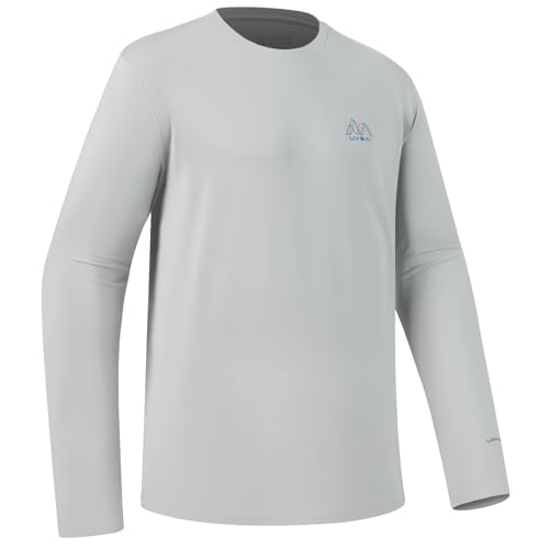 UVSAI Camisetas de Manga Larga UPF 50+ para Hombre, protección UV Permanente, Secado rápido, para Senderismo, Pesca, Playa, Gris (Cool Grey), Small