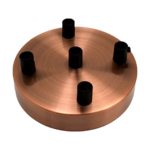 Copper Ceiling Rose 120mm Metal Round Light Fitting Base 5 Outlets Pendant Holder Plate Vintage Industrial Style Ceiling Plate Fixture With 25mm Height Without Cord Grip for Hanging Lamps Chandeliers