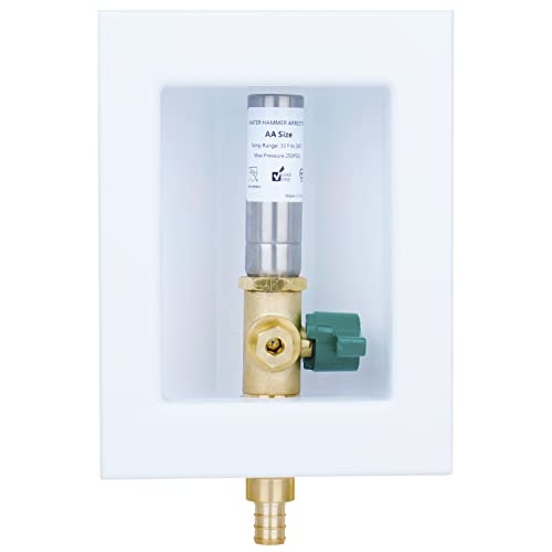 WHK Ice Maker Outlet Box Valve with PEX 1/2" Inlet,PEX Ice Maker Wall Box with 1/4 Turn Shut Off Valve to Connect PEX B Tubing(F1807) with Stainless Steel Hammer Arrestor