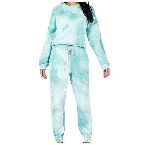 Women's Tie Dye Tracksuits Sets Casual 2 Piece Outfits Crewneck Long Sleeve Sweatshirt Jogger Pants with Pockets