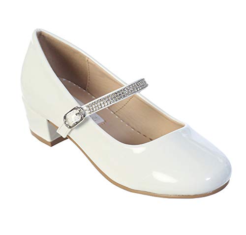 iGirlDress Little Girls Big Girls Patent Heel with Rhinestone Strap Flower Girls Mary Jane Shoes (Size 9-5 Youth)