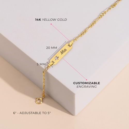 14k Yellow Gold Star 4.5"-5" Children's Star Cut Out Engravable Identification Bracelet - Little Girls and Boys Personalized Tag ID Bracelets - Star Cut Out Custom Bracelet For Kids4