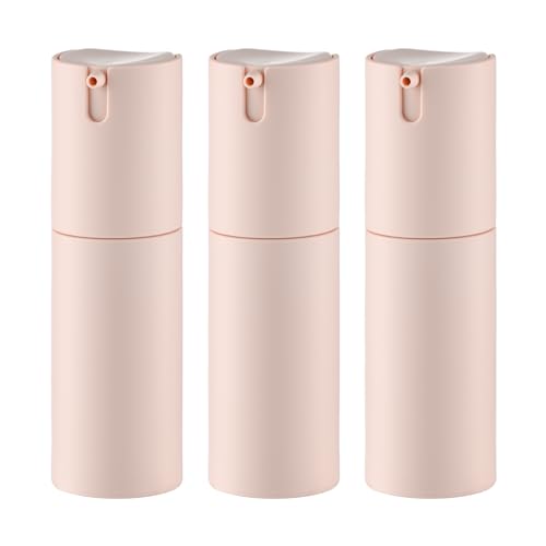 Airless Pump Bottles Travel: Lotion Dispenser for Small Size - Empty Shampoo Containers - Mini Vacuum Jar for Cream - 1 oz Plastic Pink