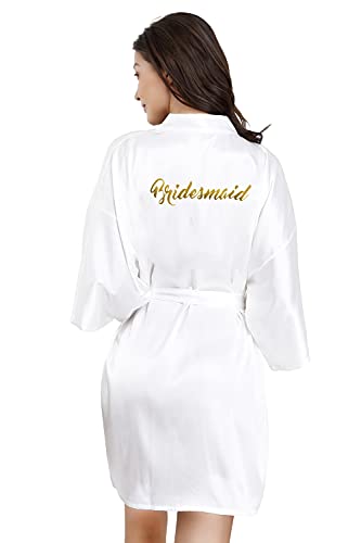EPLAZA Women One Size Bride Bridesmaid Robes with Gold Glitter Party (White, Bridesmaid)