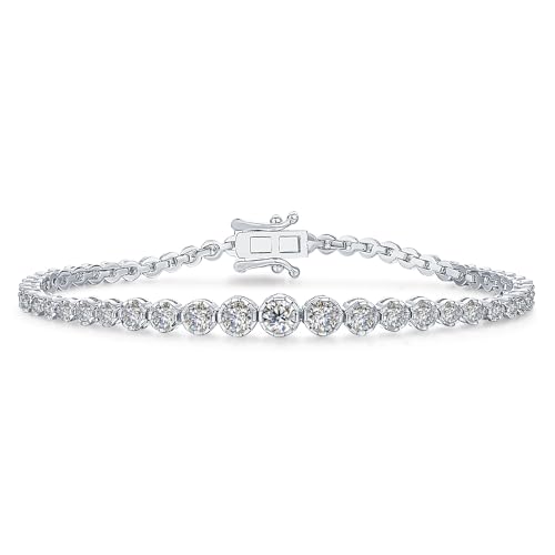 WES Moissanite Tennis Bracelets for Women - Total 3.17ct D Color VVS1 925 Sterling Silver Graduated 2.0-4.25mm Round Cut Moissanite Bracelet for Women and Men, Size 6.5-7.5 inch