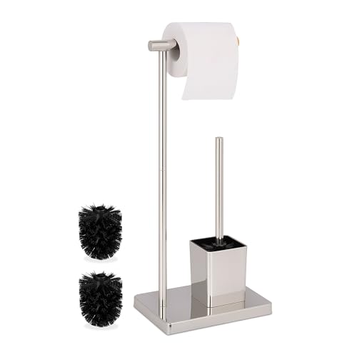 Image of Relaxdays Toilet Brush Holder Height 66.5 x 23 x 18 cm Height 66.5 x 23 x 18 cm Stainless Steel Silver