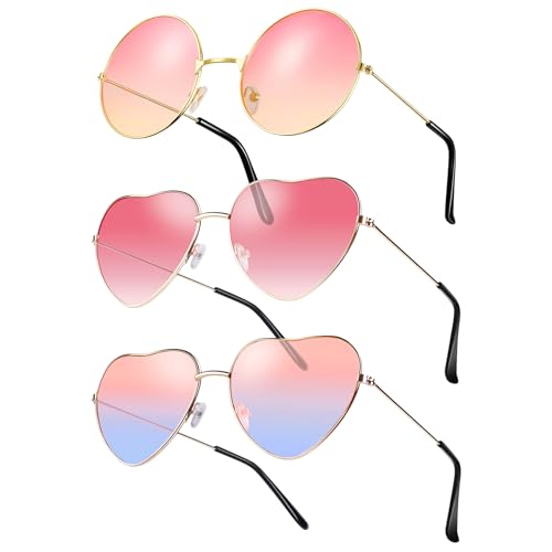 Forbabe 3 Paar Herz Sonnenbrille, Metallrahmen Party Brillen Lustige Herzbrille Rosa Hippie Brillen Runde Retro Kostüm Brille für Fasching Karneval Geburtstagsfeier Strand Party - Rosa Forbabe 3 Paar Herz Sonnenbrille, Metallrahmen Party Brillen Lustige Herzbrille Rosa Hippie Brillen Runde Retro Kostüm Brille für Fasching Karneval Geburtstagsfeier Strand Party - Rosa