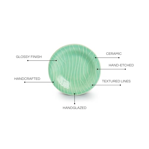 Image of ExclusiveLane 'Caribbean Green' Hand Glazed Ceramic Pasta Bowls /Plates (Microwave & Dishwasher Safe) | Hand-Etched Bowl for Serving Bowl /Plates for Kitchen Snacks Serving Bowl Ceramic Serveware