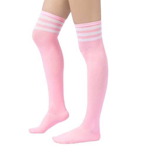 Image of Century Star 3 Pairs Thigh High Socks for Women Over the Knee High Socks Triple Stripe Long Stockings Thigh Highs Leg Warmer