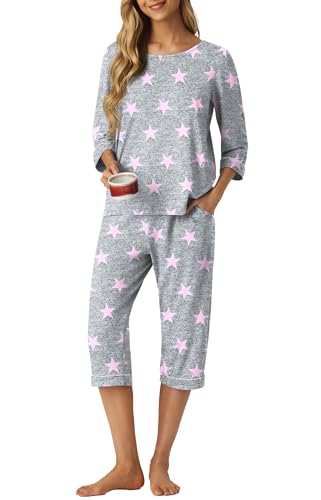 Image of PrinStory Womens Pajama Sets Capri Pjs Soft Lounge Sets XS-4XL