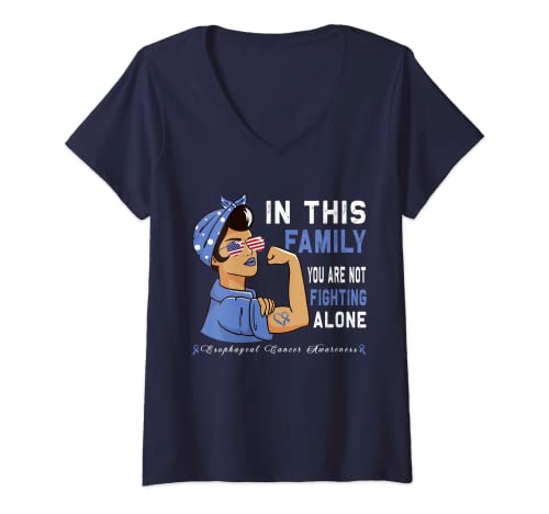 Femme Dans cette famille, vous ne luttez pas seul contre le cancer de l'œsophage T-Shirt avec Col en V