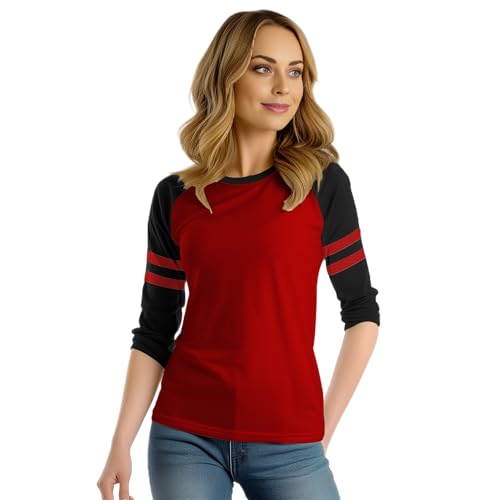 Decrum 3/4 Length Sleeve Womens Tops - Striped Raglan Sleeve Casual Baseball Shirt Women2