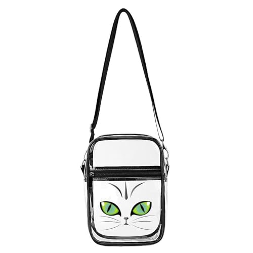 Green Cat Eyes Clear Crossbody Bag Stadium Bag Adjustable Side Shoulder Bags Messenger Bag with 2 Compartments