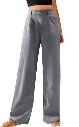 Women Casual Wide Leg Lounge Pants High Waisted Button Down Straight Palazzo Pants Stretch Beach Vacation Trouser