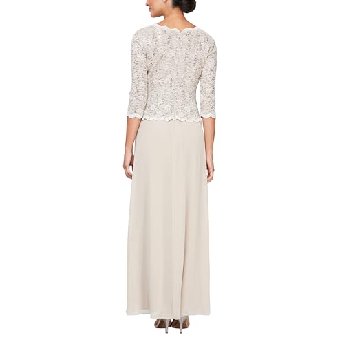 Image of Alex Evenings Women's 3 /4 Sleeve Stretch Lace Bodice Mock One Piece Gown