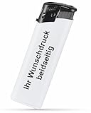 #teamludorf Elektronik-Feuerzeug mit Druck - Beidseitig Bedruckt mit Wunsch-Text & Logo - Nachfüllbar - Werbe-Geschenk (weiß-schwarz, 50)