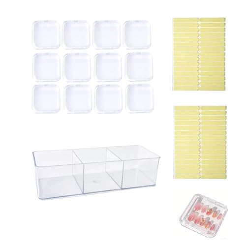 Image of Press on Nail Storage Set, 12 pcs Large 3.4 inch Boxes, 60 pcs Upgrade Adhesive Tapes, Clear Organizer with 2 Dividers