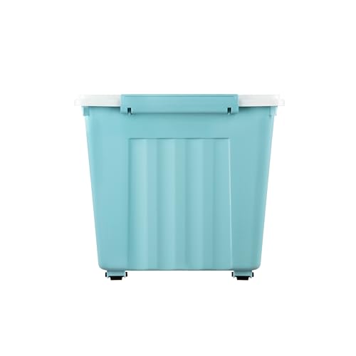 Cetomo 55L*6 Cajas de Almacenamiento con Tapas, Contenedores de Plástico con Ruedas, Clip On, Apilables, Encajables, Organizador Rayado para Oficina en Casa, Azul, 55L-6 Pack - imagen 5