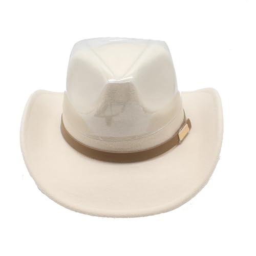 Image of LIDHAY Women Men Classic Felt Wide Brim Western Cowboy Cowgirl Hat with Belt Buckle