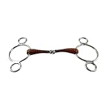 Equine Smile ES0228 JW Gebiss Leder Ledergebiss 3-Ringtrense 3-Ring Einfach Gebrochen anatomisch geformtes maulfreundliches aus Edelstahl Gebissstärke 14 mm (14.5 cm)
