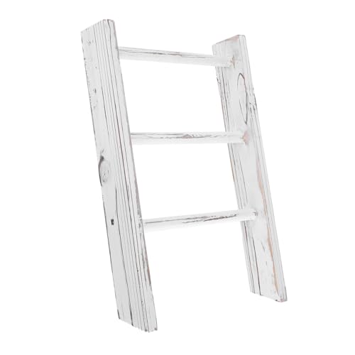 Cabilock Porte-Serviettes Échelle Rustique Petite Taille Blanc en Bois Fonction D’Exposition Polyvalente Décoration Salle de Bain Campagnarde Compacte