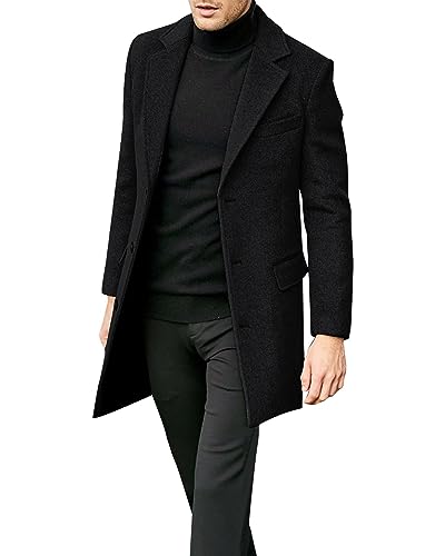 Beotyshow Mens Single Breasted Trench Coat Winter Pea Coat Notch Lapel Long Casual Overcoat3