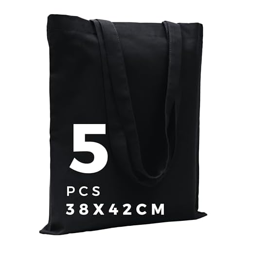 POLHIM® Bolsas de tela – Bolsas para ropa, deportes, compras, alimentos, ecológicas, reutilizables, 38 x 42 cm, 145 gr/m2, 5 unidades (Negro)