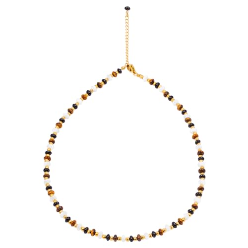 CH.yishi Natural Tiger’s Eye14K Gold-Plated Handmade Boho Bead Choker Necklace for Women, Energy Chakra Healing Necklaces Gemstone Amulet Jewelry with Gifts Box (Tiger’s Eye Beads)