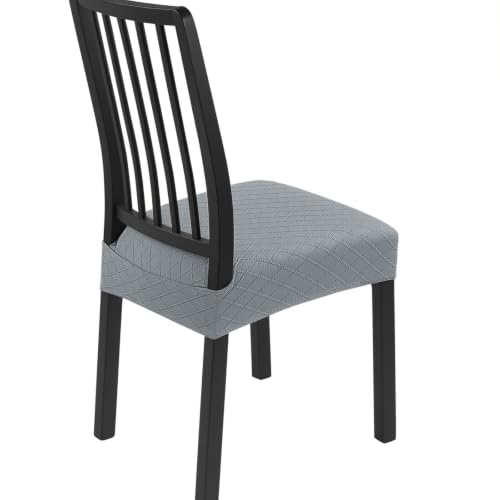 Image of SearchI Dining Chair Seat Covers Set of 4, Rear Covered, Check Light Grey