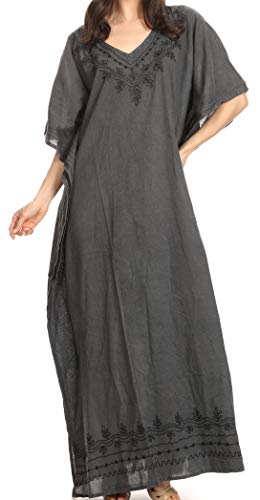 Image of Sakkas Favi Womens Casual Long Maxi Dress Caftan Cover Up Loungewear in Rayon