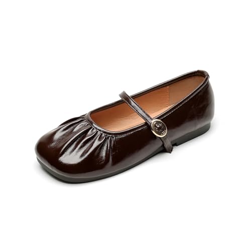 SWDZM Women Mary Jane Shoes Slip On Ankle Strap Dress Flat Shoes Comfortable Ballet Flats