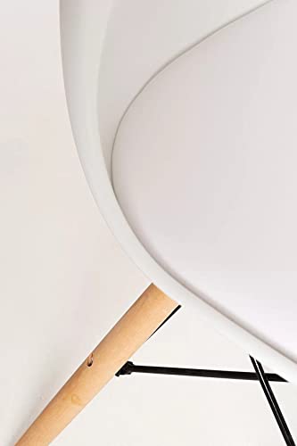 Image of Set of 4 Modern Style Mid Century Modern Dinning Room Cafe Hotel Office Wooden Legs Chair (White with Cushion)