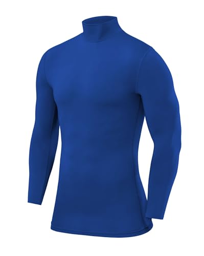 PowerLayer Camiseta Compresión Niños - Camiseta Interior Térmica de Manga Larga y Cuello Alto para Niños - Compression Shirt para Ciclismo Entrenamiento Gym Running Rugby - Azul Brillante, 10-12 años