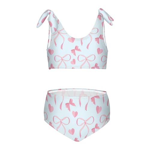 Wusikd Hearts Pink Girls Swimsuits Two Piece Bows Ribbons Swimwear Bikini Set for for Girls Size 5-6T