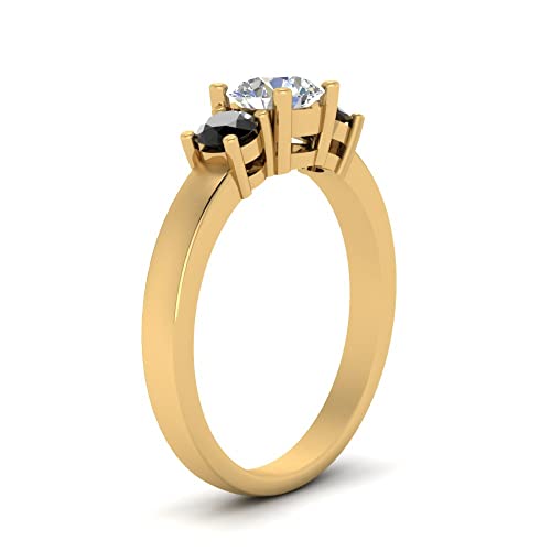 Image of 55Carat Choose Your Gemstone 3 Stone Round Diamond CZ Engagement Ring Yellow Gold Plated Round Shape 3 Stone Engagement Rings Minimal Modern Design Birthday Gift Wedding Gift US Size 4 to 12